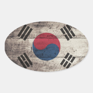 Oude houten Zuid-Koreaanse vlag Ovale Sticker