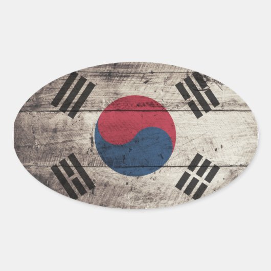 Oude houten Zuid-Koreaanse vlag Ovale Sticker (Voorkant)