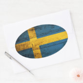 Oude houten Zweden vlag Ovale Sticker (Envelop)