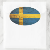 Oude houten Zweden vlag Ovale Sticker (Tas)