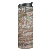 Oude houtextuur backaardabstract, thuis thermosbeker (Gedraaid links)