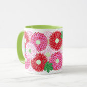 Oude houtsnede roze & rode bloesems mok (Voorkant links)