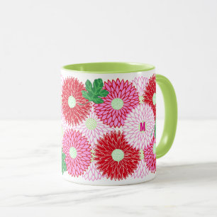 Oude houtsnede roze & rode bloesems mok
