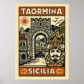 Oude Houtsnede Taormina Sicilië Poster (Voorkant)
