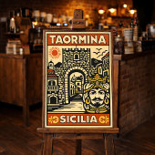 Oude Houtsnede Taormina Sicilië Poster