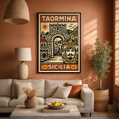 Oude Houtsnede Taormina Sicilië Poster