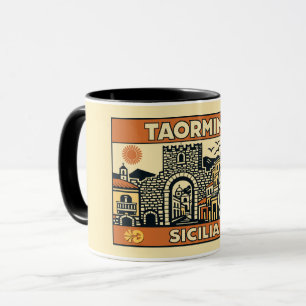 Oude Houtsnede Taormina Sicilië Poster Mok