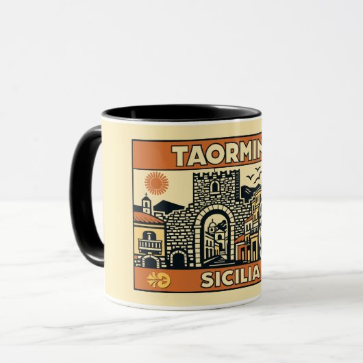Oude Houtsnede Taormina Sicilië Poster Mok (Voorkant links)
