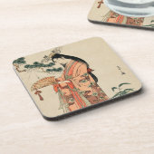 Oude houttekening van Japanse vrouw Bier Onderzetter (Linkerzijde)