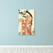 Oude houttekening van Japanse vrouw Canvas Afdruk (Insitu (Houten vloer))