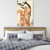 Oude houttekening van Japanse vrouw Canvas Afdruk (Insitu (Slaapkamer))