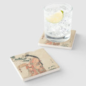 Oude houttekening van Japanse vrouw Stenen Onderzetter (Zijkant)