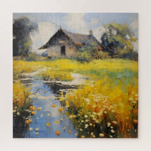 Oude huis landschapsimpressionisme legpuzzel