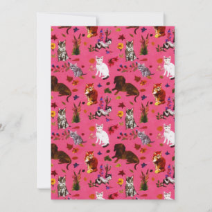 Oude huisdier kat honden bloemrijke tuinfeest feestdagenkaart
