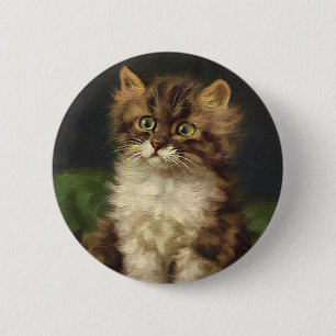 Oude huisdieren, Cute gestreepte tabby kat kitten Ronde Button 5,7 Cm