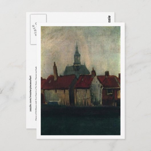 Oude huizen met een nieuwe kerk, Vincent van Gogh Briefkaart (Voorkant / Achterkant)