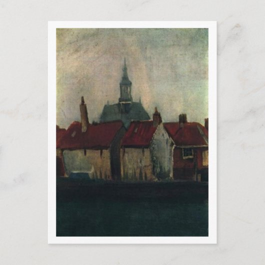 Oude huizen met een nieuwe kerk, Vincent van Gogh Briefkaart (Voorkant)