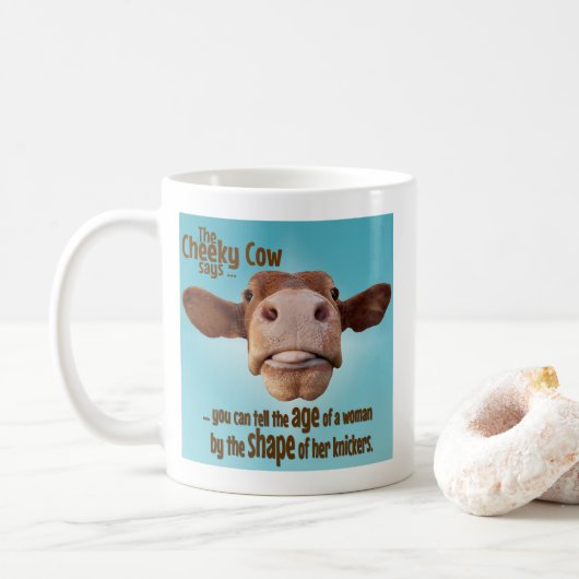 Oude Humor, Cheeky Cow, Knicker Shape. Koffiemok (Met donut)