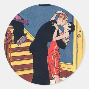 Oude humor, liefde en romantiek, nachtzoen ronde sticker