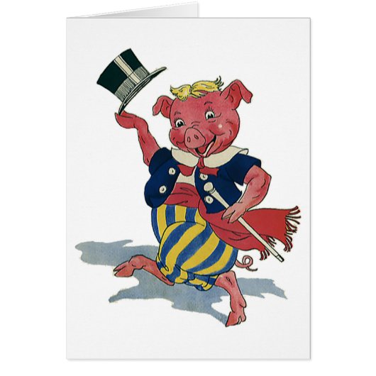Oude humor, schattige blije dansende varken danst (Voorkant)