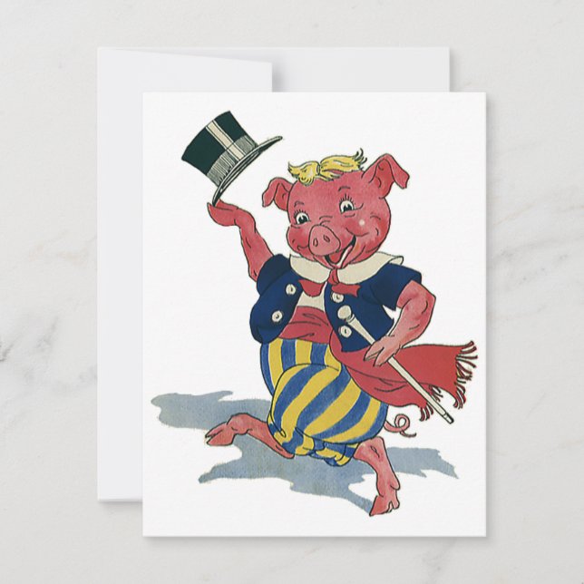 Oude humor, schattige blije dansende varken danst (Voorkant)