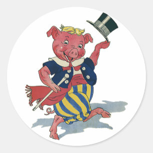 Oude humor, schattige blije dansende varken danst ronde sticker