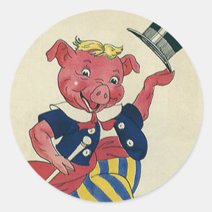 Oude humor, schattige blije dansende varken danst ronde sticker