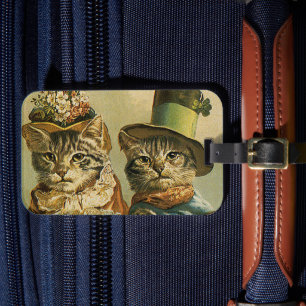 Oude humor, Victoriaanse bruid bruidegom katten in Bagagelabel