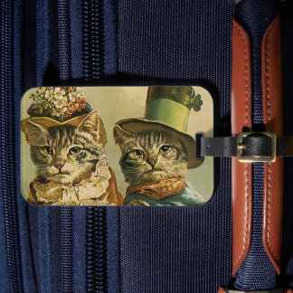 Oude humor, Victoriaanse bruid bruidegom katten in Bagagelabel