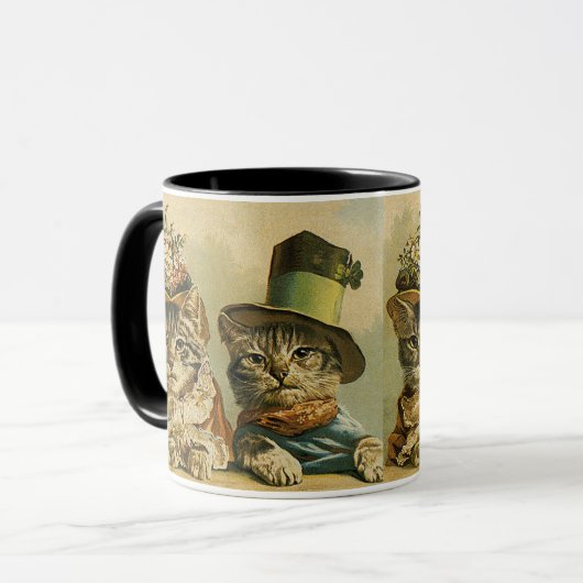 Oude humor, Victoriaanse bruid bruidegom katten in Mok (Voorkant links)