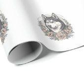 Oude Husky Bloemportret Overhemd Ontwerp_1 Cadeaupapier (Rol Hoek)