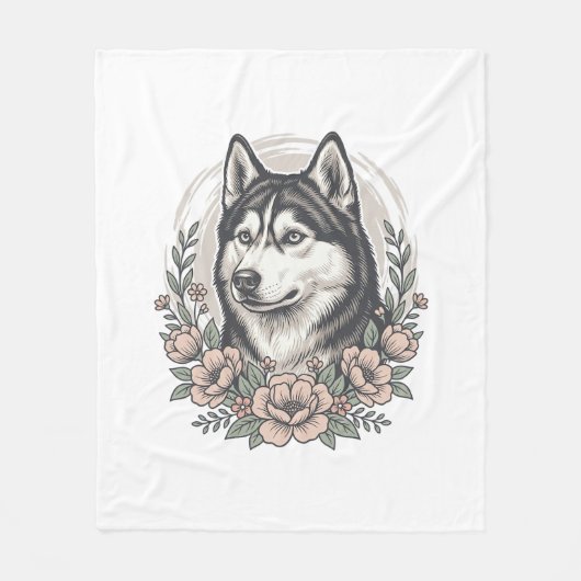 Oude Husky Bloemportret Overhemd Ontwerp_1 Fleece Deken (Voorkant)