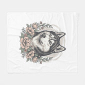 Oude Husky Bloemportret Overhemd Ontwerp_1 Fleece Deken (Voorkant (Horizontaal))