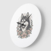 Oude Husky Bloemportret Overhemd Ontwerp_1 Grote Klok (Hoek)