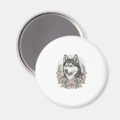 Oude Husky Bloemportret Overhemd Ontwerp_1 Magneet (Voorkant / Achterkant)