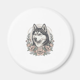 Oude Husky Bloemportret Overhemd Ontwerp_1 Magneet