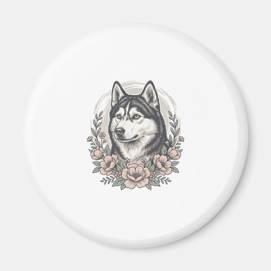 Oude Husky Bloemportret Overhemd Ontwerp_1 Magneet (Voorkant)