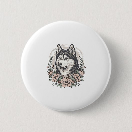 Oude Husky Bloemportret Overhemd Ontwerp_1 Ronde Button 5,7 Cm (Voorkant)