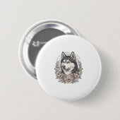 Oude Husky Bloemportret Overhemd Ontwerp_1 Ronde Button 5,7 Cm (Voorkant /achterkant)