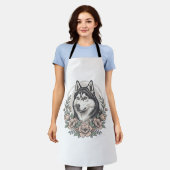 Oude Husky Bloemportret Overhemd Ontwerp_1 Schort (Gedragen)