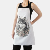 Oude Husky Bloemportret Overhemd Ontwerp_1 Schort (Insitu)