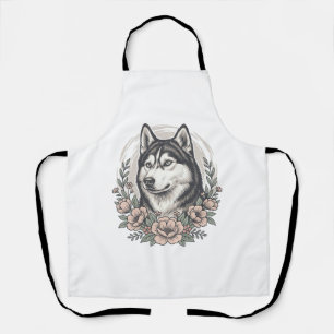 Oude Husky Bloemportret Overhemd Ontwerp_1 Schort