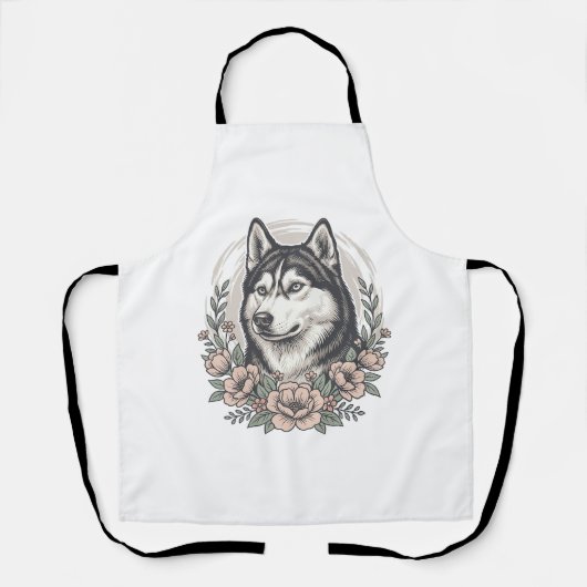 Oude Husky Bloemportret Overhemd Ontwerp_1 Schort (Voorkant)