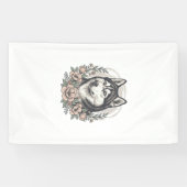 Oude Husky Bloemportret Overhemd Ontwerp_1 Spandoek (Horizontaal)