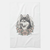 Oude Husky Bloemportret Overhemd Ontwerp_1 Theedoek (Verticaal)