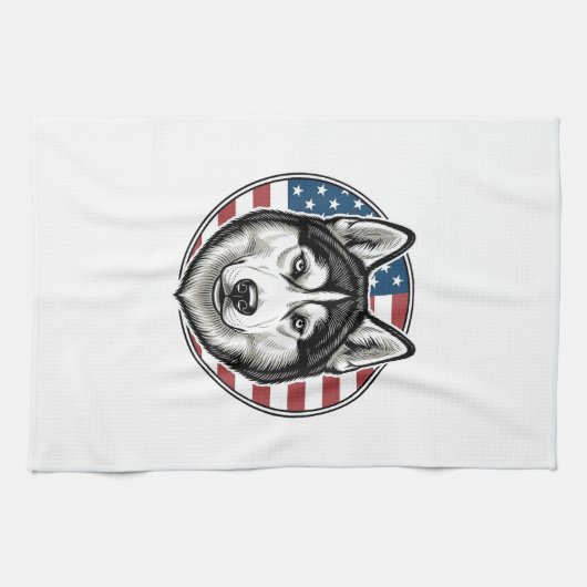 Oude Husky Patriottische Hond Vector Shirt Ontwerp Theedoek (Horizontaal)