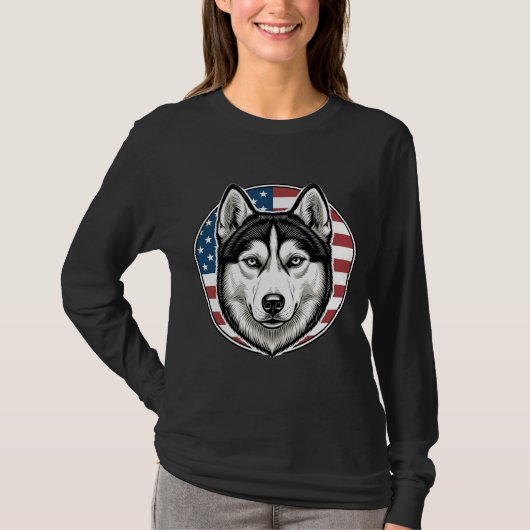 Oude Husky Patriottische Hond Vector T-shirt Ontwe (Voorkant)