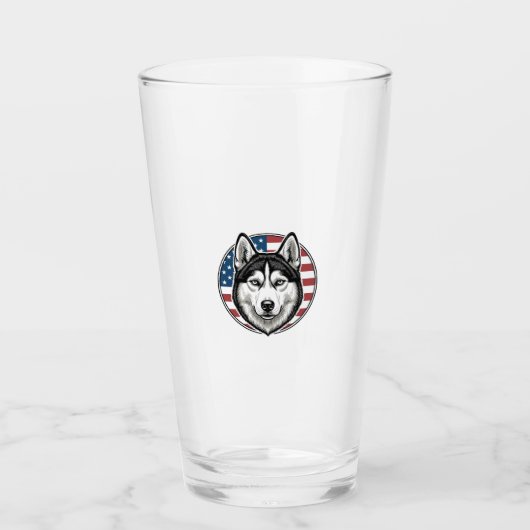 Oude Husky Patriottische Hond Vector T-shirt Ontwe Glas (Voorkant)