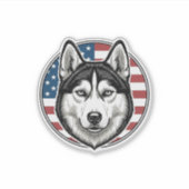 Oude Husky Patriottische Hond Vector T-shirt Ontwe Sticker (Voorkant)