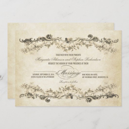  oude huwelijksuitnodigingen kaart (Voorkant / Achterkant)